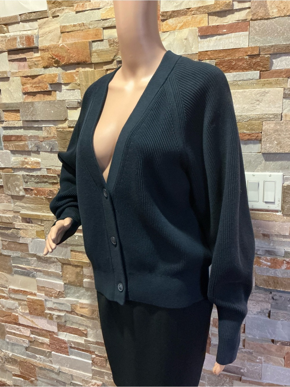 COS Black V-Neck Button-Front Ribbed Cardigan - Picture 6 of 10